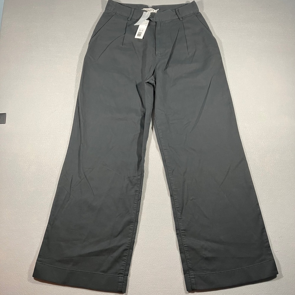 NWT Outerknown Organic Cotton Wide Leg Pleated Trousers Charcoal Gray Size 28
